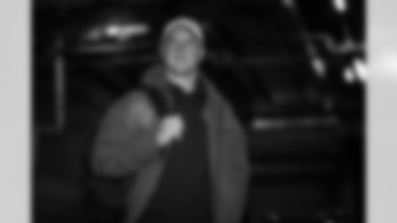 Atlanta Falcons tight end Charlie Woerner #89 arrives before the Week 13 Game against the New York Jets at Metlife Stadium in East Rutherford, New Jersey on Sunday, November 30, 2025. (Photo by Jay Bendlin/Atlanta Falcons)