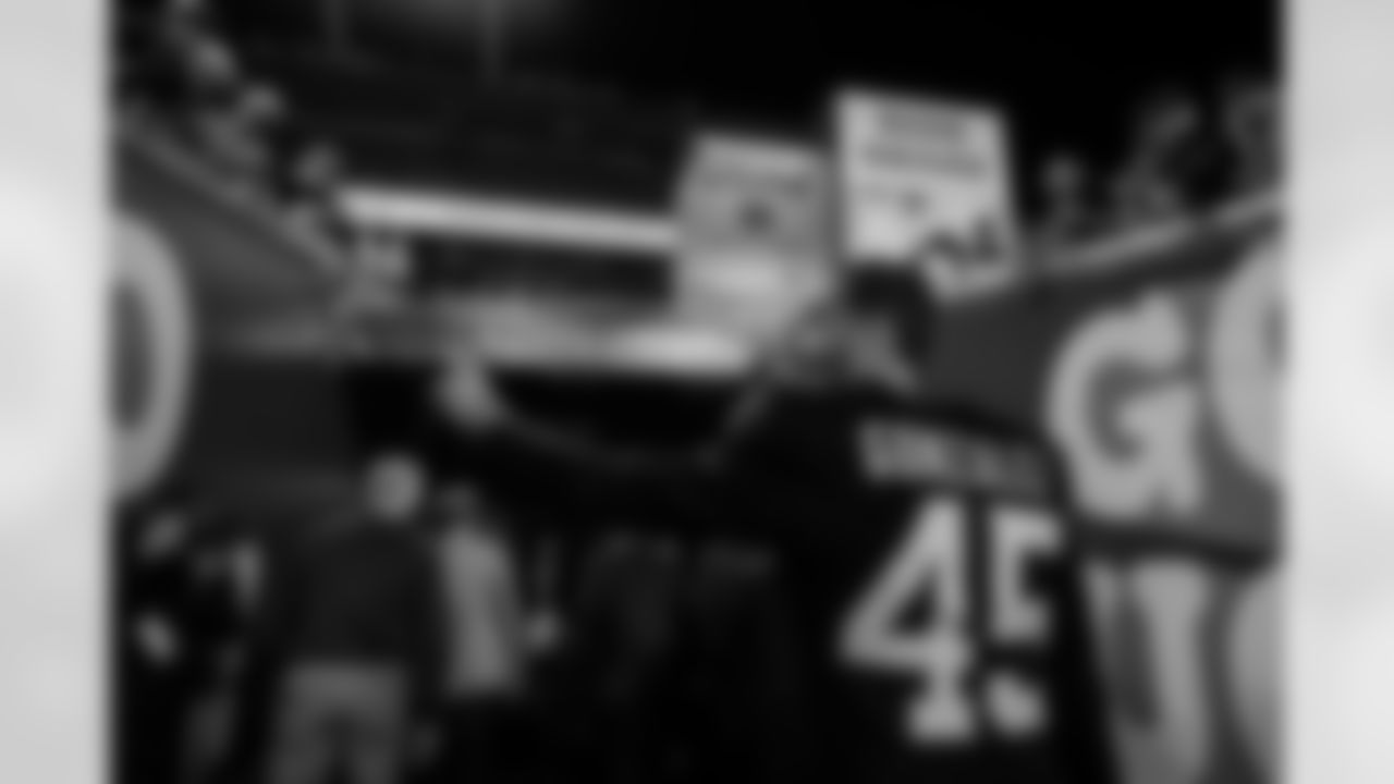 Atlanta Falcons kicker Zane Gonzalez #45 celebrates during the Week 15 Game against the Tampa Bay Buccaneers at Raymond James Stadium in Tampa, Florida on Thursday, December 11, 2025. (Photo by Taylor McLaughlin/Atlanta Falcons)