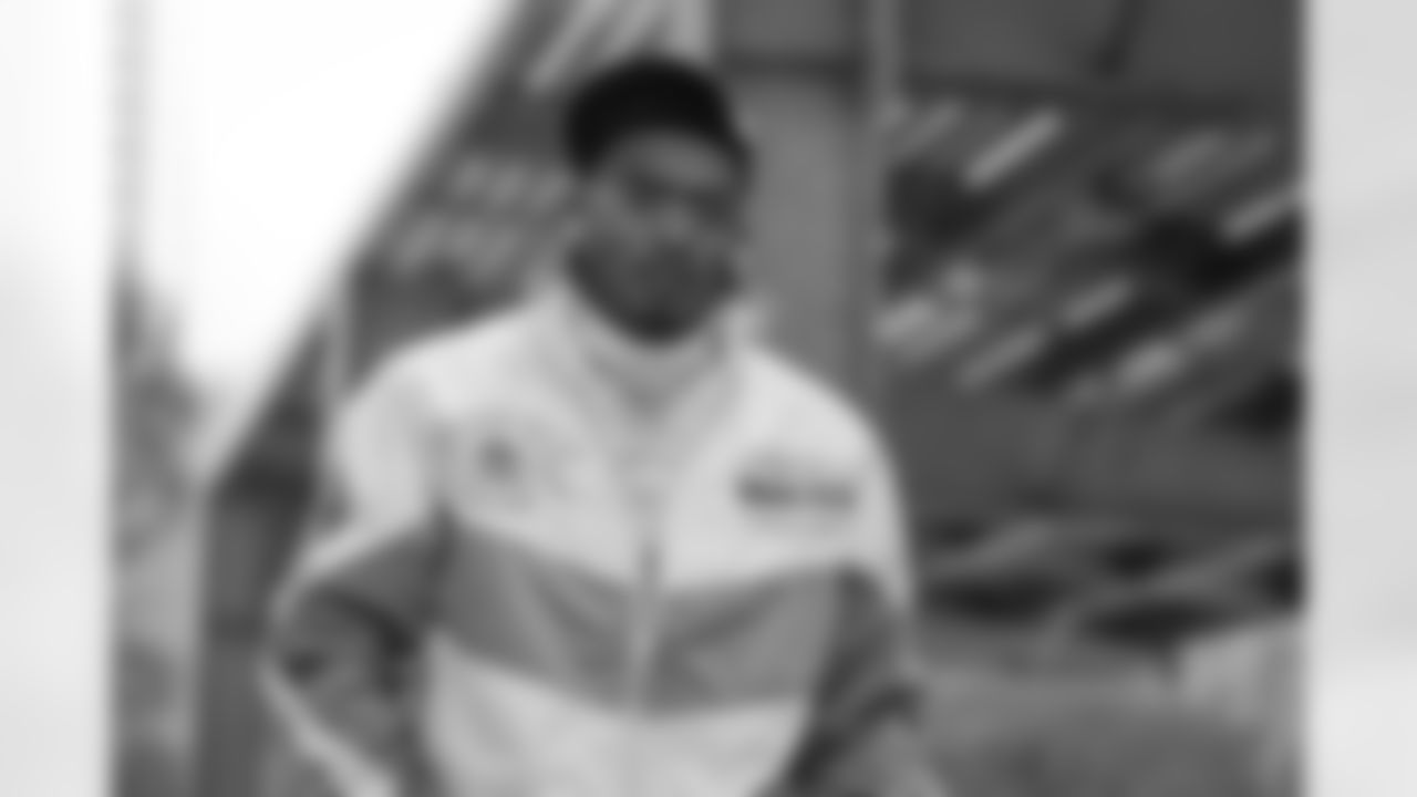 Atlanta Falcons wide receiver Deven Thompkins #83 arrives before the Week 14 Game against the Seattle Seahawks at Mercedes-Benz Stadium in Atlanta, Georgia on Sunday, December 7, 2025. (Photo by Taylor McLaughlin/Atlanta Falcons)