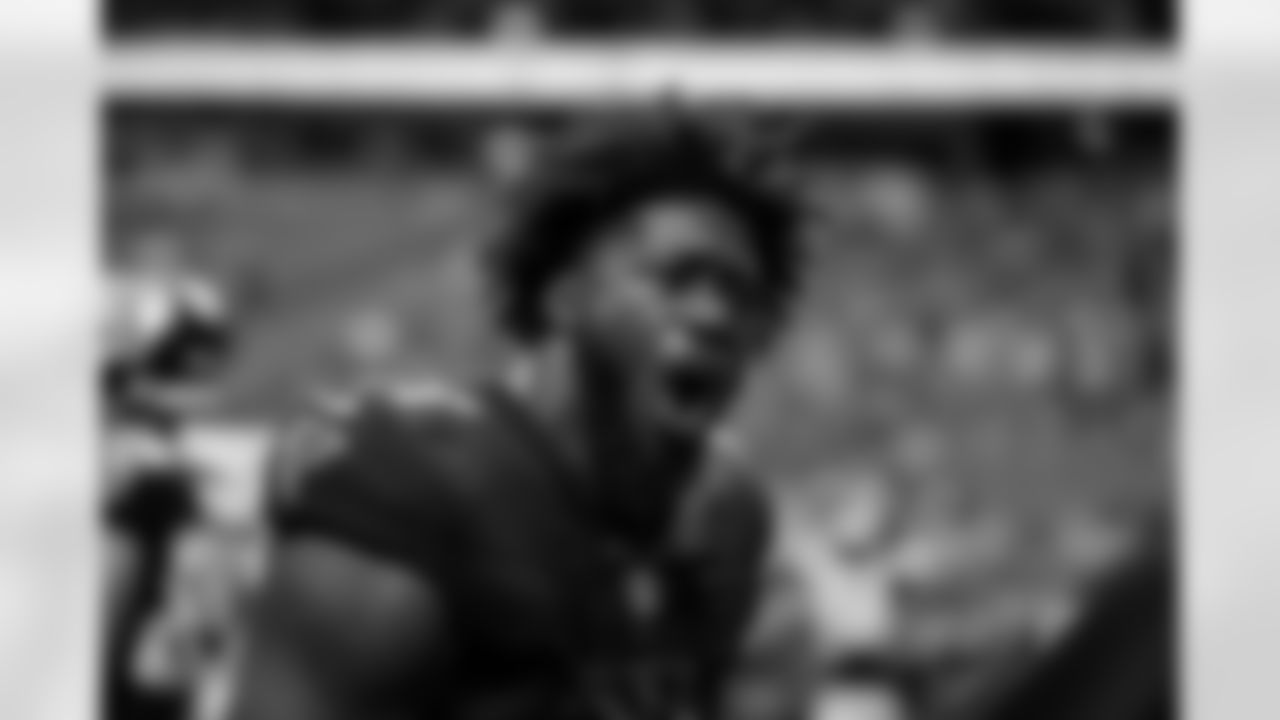 Atlanta Falcons edge rusher Jalon Walker #11 reacts on the sideline before the Week 11 Game against the Carolina Panthers at Mercedes-Benz Stadium in Atlanta, Georgia on Sunday, November 16, 2025. (Photo by Taylor McLaughlin/Atlanta Falcons)