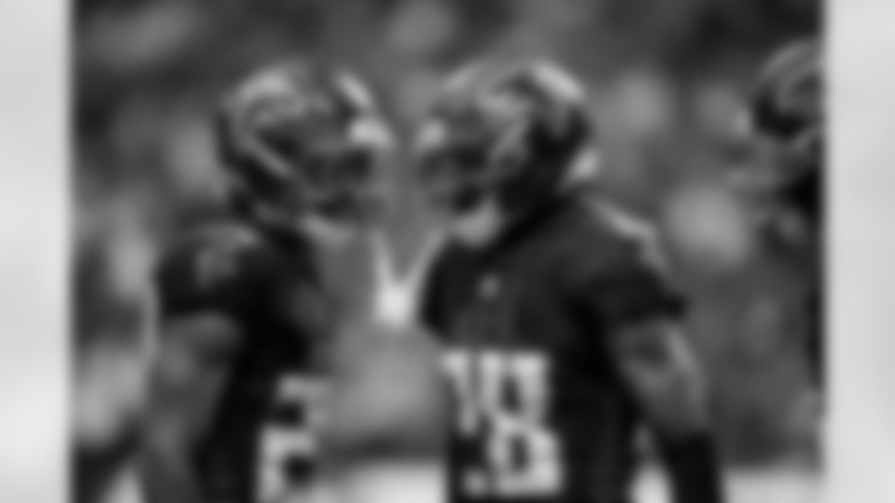 Atlanta Falcons cornerback Mike Ford Jr. #28 reacts during the Week 11 Game against the Carolina Panthers at Mercedes-Benz Stadium in Atlanta, Georgia on Sunday, November 16, 2025. (Photo by Taylor McLaughlin/Atlanta Falcons)