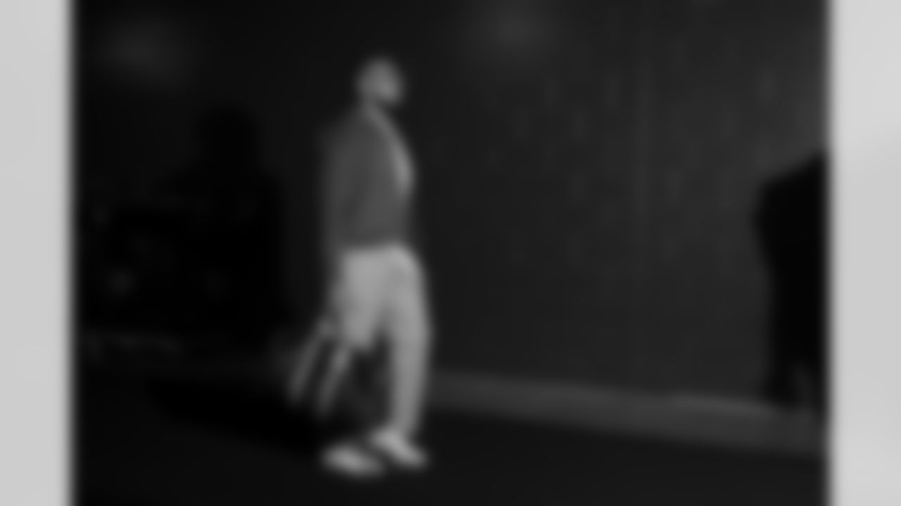 Atlanta Falcons linebacker Josh Woods #42 arrives during the Week 15 Game against the Tampa Bay Buccaneers at Raymond James Stadium in Tampa, Florida on Thursday, December 11, 2025. (Photo by Jay Bendlin/Atlanta Falcons)