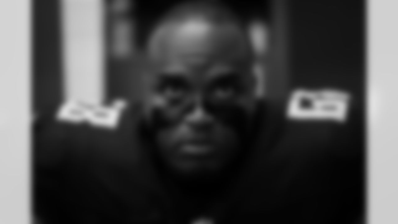 Atlanta Falcons offensive lineman Kyle Hinton #68 in the locker room before the Preseason Game against the Detroit Lions at Mercedes-Benz Stadium in Atlanta, Georgia on Friday, August 8, 2025. (Photo by Jay Bendlin/Atlanta Falcons)