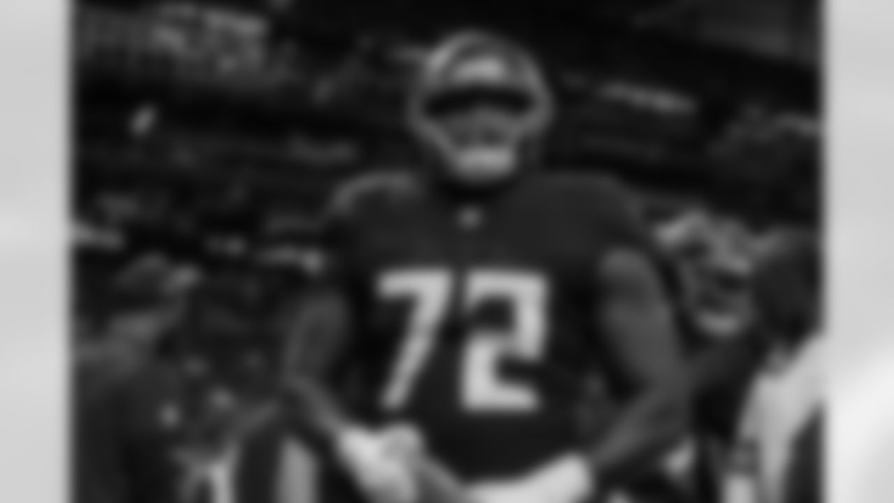Atlanta Falcons offensive lineman Michael Jerrell #72 before the Week 4 Game against the Washington Commanders at Mercedes-Benz Stadium in Atlanta, Ga. on Sunday, September 28, 2025. (Photo by Taylor McLaughlin/Atlanta Falcons)