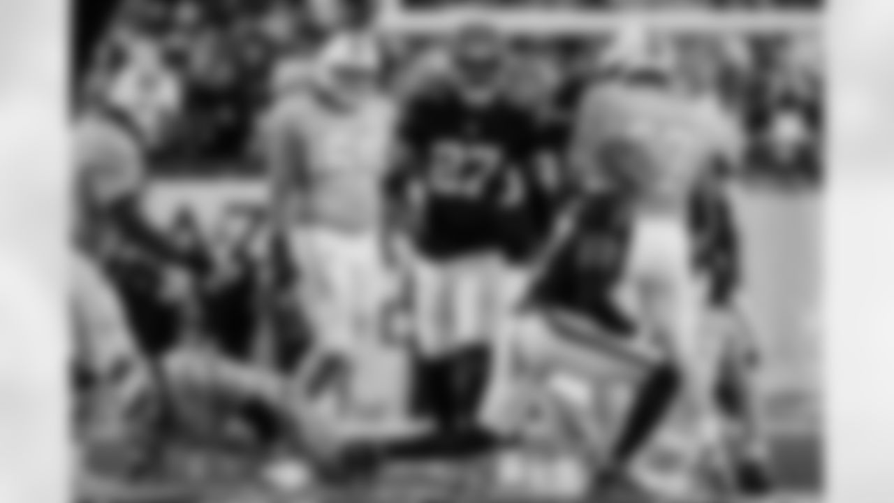 Atlanta Falcons edge rusher James Pearce Jr. #27 gets a sack during the Week 15 Game against the Tampa Bay Buccaneers at Raymond James Stadium in Tampa, Florida on Thursday, December 11, 2025. (Photo by Jay Bendlin/Atlanta Falcons)