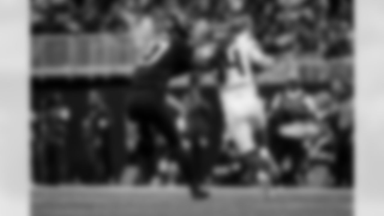 Atlanta Falcons edge rusher James Pearce Jr. #27 makes a tackle during the Week 14 Game against the Seattle Seahawks at Mercedes-Benz Stadium in Atlanta, Georgia on Sunday, December 7, 2025. (Photo by Taylor McLaughlin/Atlanta Falcons)