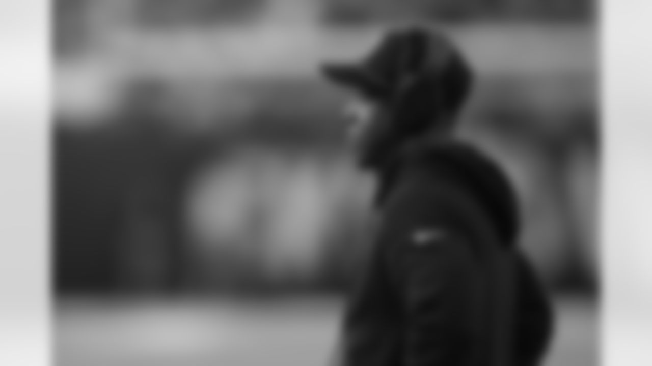 Atlanta Falcons head coach Raheem Morris looks on during the first half of the Week 14 Game against the Minnesota Vikings at U.S Bank Stadium in Minneapolis, Minnesota on Sunday, December 8, 2024. (Photo by Shanna Lockwood/Atlanta Falcons)