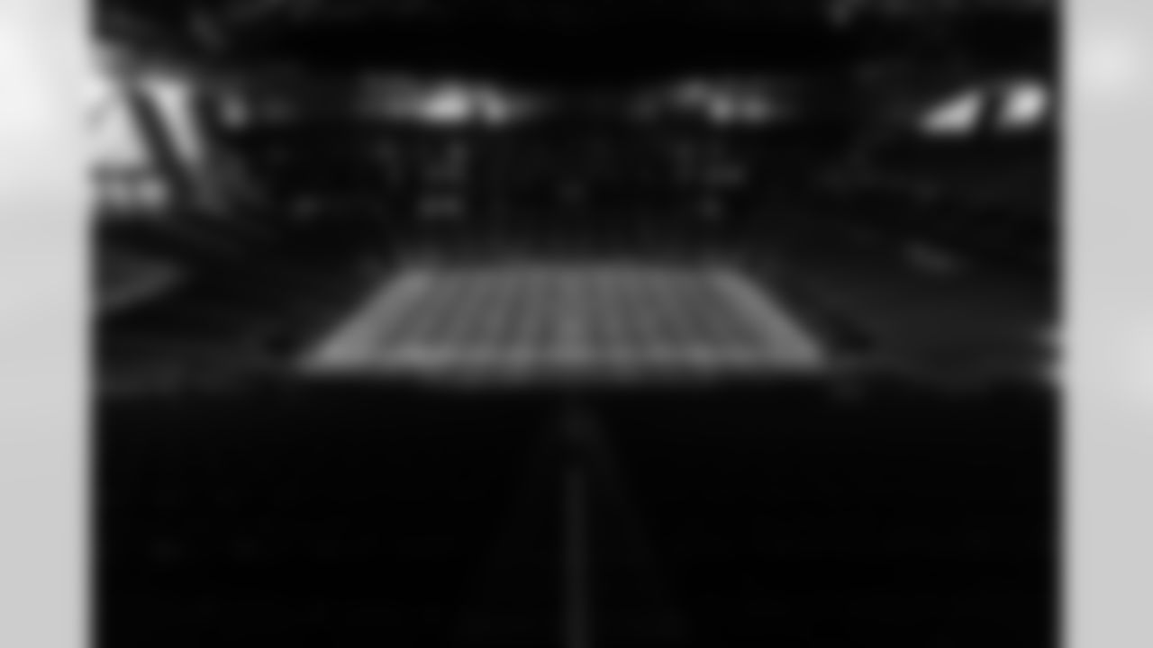 General view of the painted field ahead of the Georgia High School Association state championships at Mercedes-Benz Stadium in Atlanta, GA on Monday, December 11, 2023. (Photo by Jay Bendlin / Atlanta Falcons)