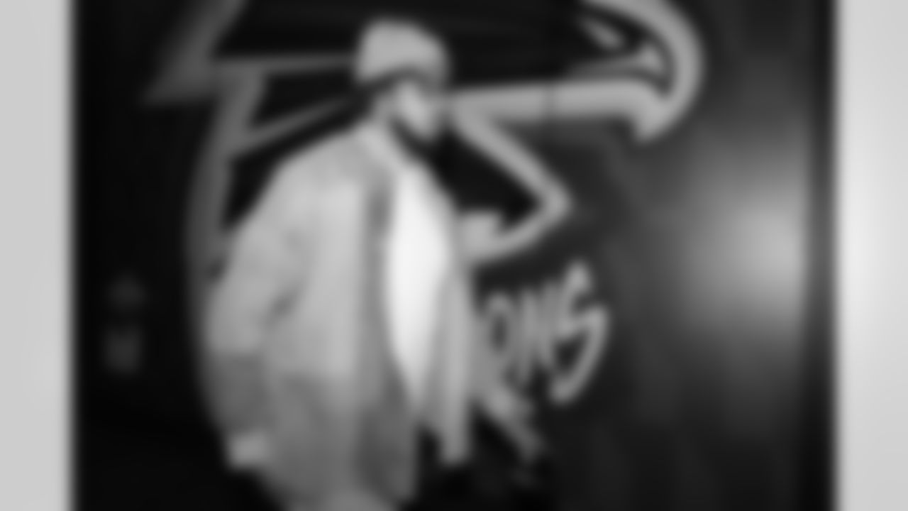 Atlanta Falcons linebacker Josh Woods #42 arrives prior to the Week 10 Game against the Indianapolis Colts at Olympic Stadium in Berlin, Germany on Sunday, November 9, 2025. (Photo by Taylor McLaughlin/Atlanta Falcons)