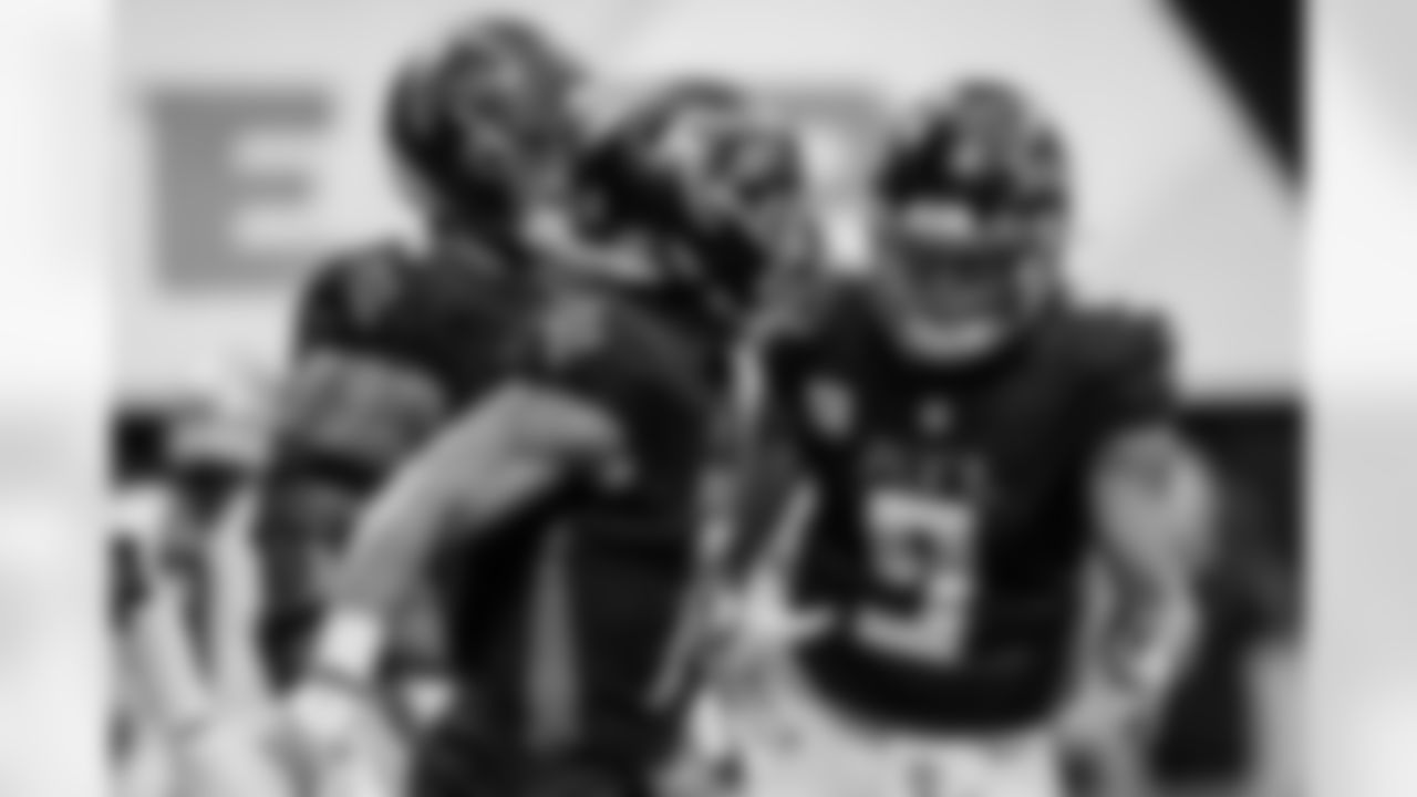 Atlanta Falcons quarterback Michael Penix Jr. #9 reacts to the touchdown during the Week 11 Game against the Carolina Panthers at Mercedes-Benz Stadium in Atlanta, Georgia on Sunday, November 16, 2025. (Photo by Jay Bendlin/Atlanta Falcons)