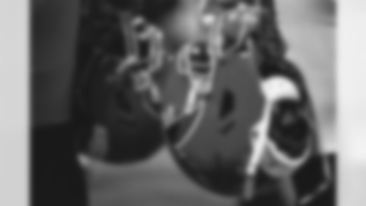 A general view of the red helmets during the Week 6 Game against the Buffalo Bills at Mercedes-Benz Stadium in Atlanta, Ga. on Monday, October 13, 2025. (Photo by Brandon Magnus/Atlanta Falcons)