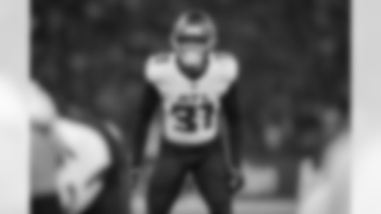 Atlanta Falcons safety Xavier Watts #31 looks on during the first quarter of the Week 10 Game against the Indianapolis Colts at Olympic Stadium in Berlin, Germany on Sunday, November 9, 2025. (Photo by Taylor McLaughlin/Atlanta Falcons)