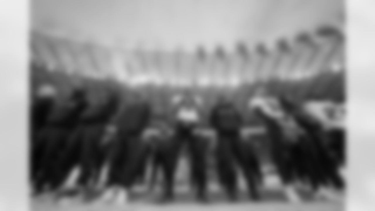 Atlanta Falcons players line up for the National Anthem before the Week 10 Game against the Indianapolis Colts at Olympic Stadium in Berlin, Germany on Sunday, November 9, 2025. (Photo by Jay Bendlin/Atlanta Falcons)