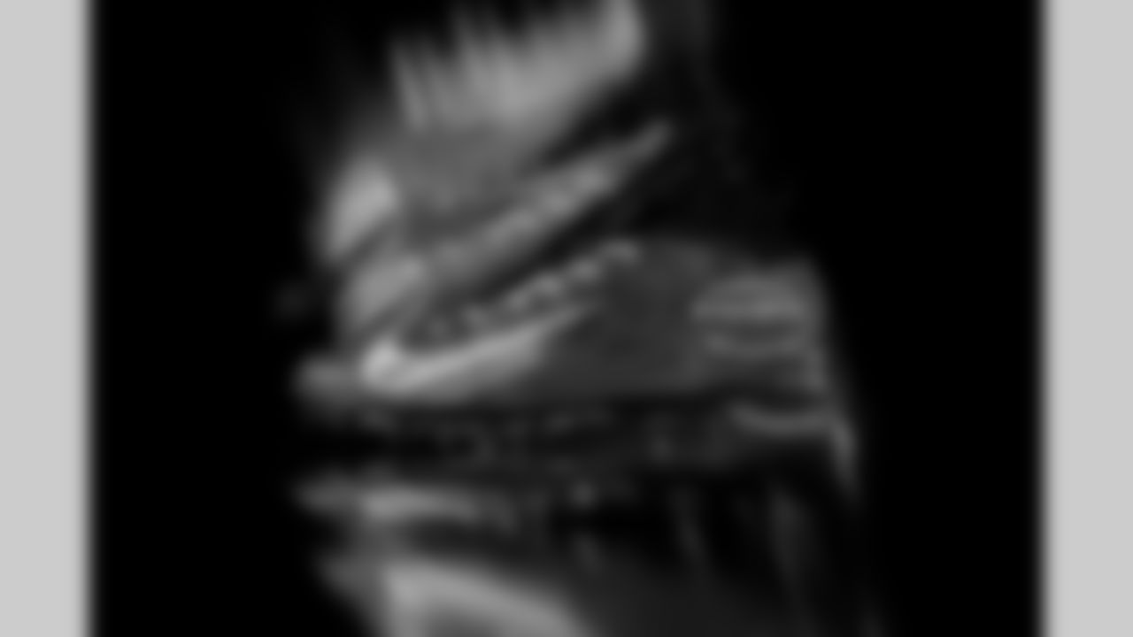 Photos of Atlanta Falcons tight end Kyle Pitts Sr. #8's cleats for My Cause My Cleats at the Atlanta Falcons Training Facility in Flowery Branch, Ga. on Wednesday, November 19, 2025. (Photo by Taylor McLaughlin/Atlanta Falcons)