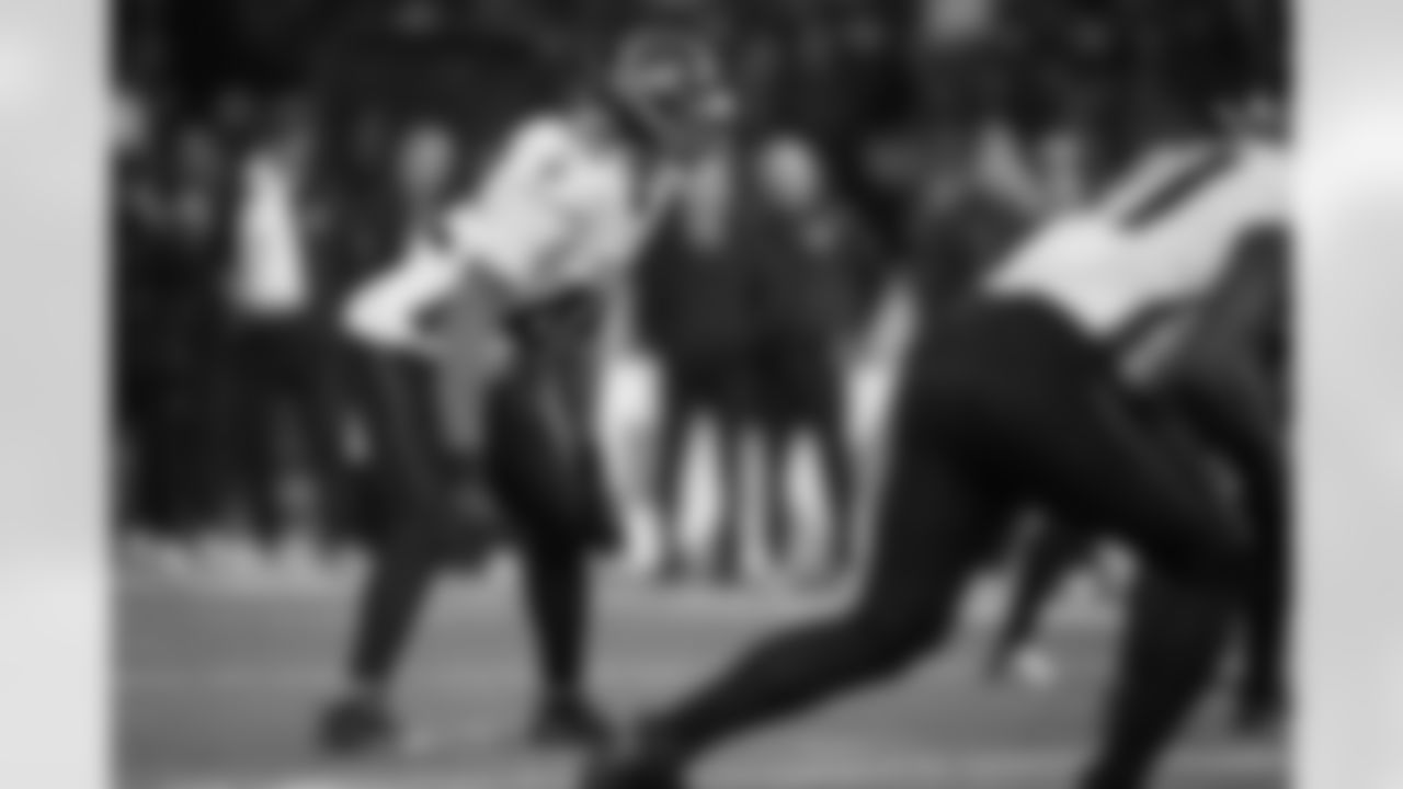 Atlanta Falcons linebacker Josh Woods #42 lines up during the second quarter of the Week 10 Game against the Indianapolis Colts at Olympic Stadium in Berlin, Germany on Sunday, November 9, 2025. (Photo by Taylor McLaughlin/Atlanta Falcons)