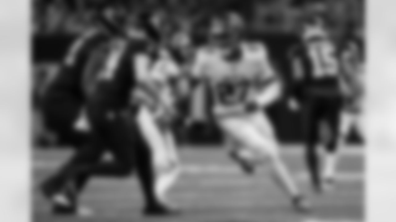 Atlanta Falcons edge rusher James Pearce Jr. #27 during the Week 12 Game against the New Orleans Saints at Caesars Superdome in New Orleans, Louisiana on Sunday, November 23, 2025. (Photo by Jay Bendlin/Atlanta Falcons)