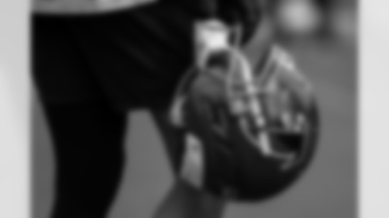 Details of the throwback helmet during practice at Atlanta Falcons Training Facility in Flowery Branch, Georgia, on Thursday, October 9, 2025. (Photo by Jay Bendlin/Atlanta Falcons)