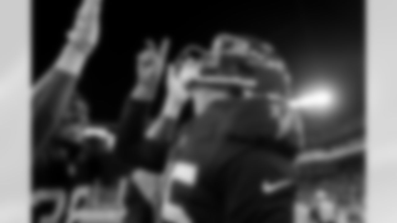 Atlanta Falcons kicker Zane Gonzalez #45 celebrates after scoring a field goal during the Week 15 Game against the Tampa Bay Buccaneers at Raymond James Stadium in Tampa, Florida on Thursday, December 11, 2025. (Photo by Jay Bendlin/Atlanta Falcons)