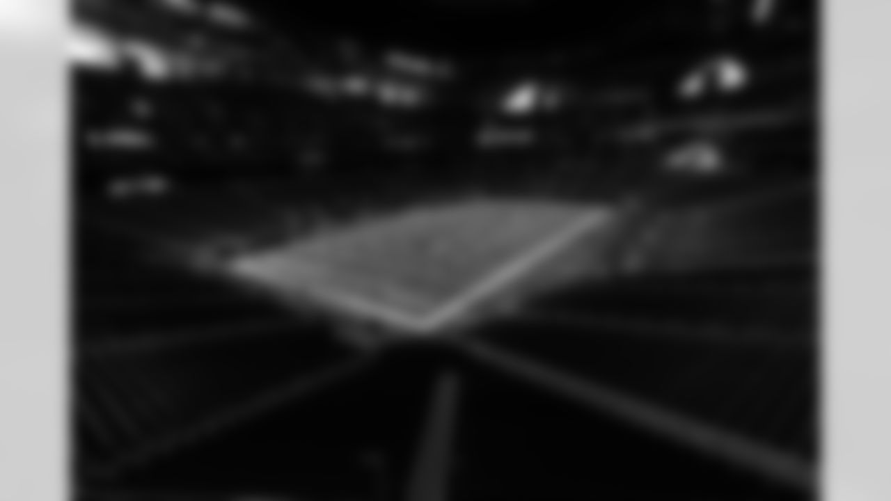General view of the painted field ahead of the Georgia High School Association state championships at Mercedes-Benz Stadium in Atlanta, GA on Monday, December 11, 2023. (Photo by Jay Bendlin / Atlanta Falcons)