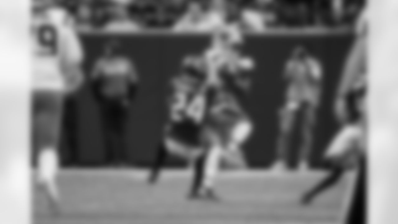 Atlanta Falcons cornerback A.J. Terrell Jr. #24 makes a stop during the Week 11 Game against the Carolina Panthers at Mercedes-Benz Stadium in Atlanta, Georgia on Sunday, November 16, 2025. (Photo by Taylor McLaughlin/Atlanta Falcons)