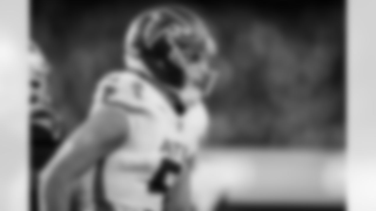 Atlanta Falcons wide receiver Drake London #5 reacts after a catch during the fourth quarter of the Week 9 Game against the New England Patriots at Gillette Stadium in Foxborough, Massachusetts on Sunday, November 2, 2025. (Photo by Taylor McLaughlin/Atlanta Falcons)