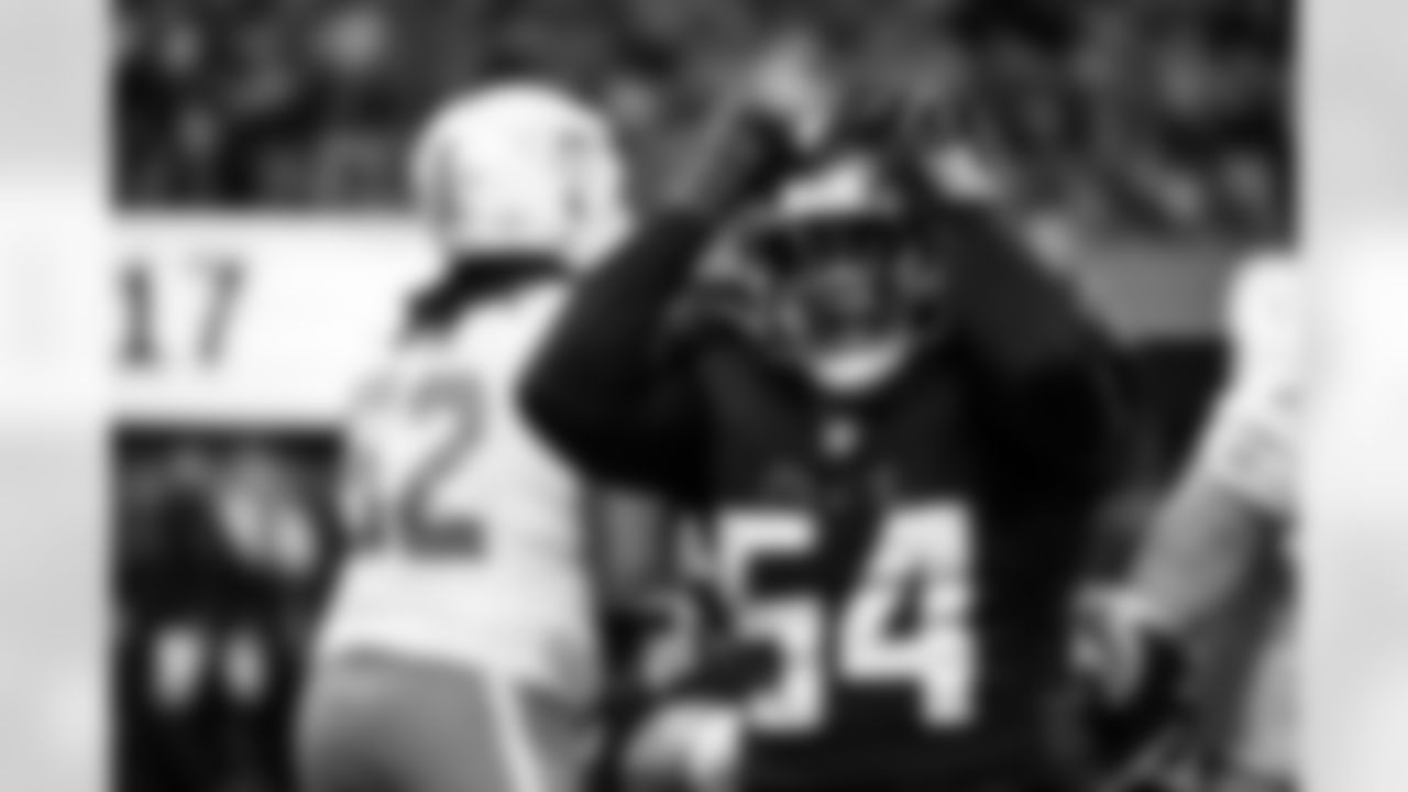 Atlanta Falcons defensive tackle Brandon Dorlus #54 celebrates after a tackle during the Week 8 Game against the Miami Dolphins at Mercedes-Benz Stadium in Atlanta, Georgia on Sunday, October 26, 2025. (Photo by Kathryn Skeean/Atlanta Falcons)