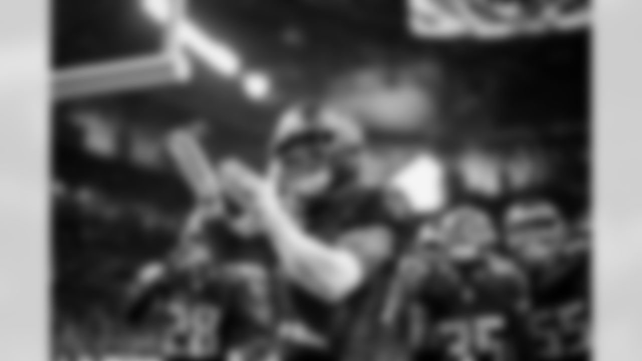 Atlanta Falcons cornerback Dee Alford #20 celebrates an interception during the Week 18 Game against the New Orleans Saints at Mercedes-Benz Stadium in Atlanta, Georgia on Sunday, January 4, 2026. (Photo by Matthew Grimes/Atlanta Falcons)