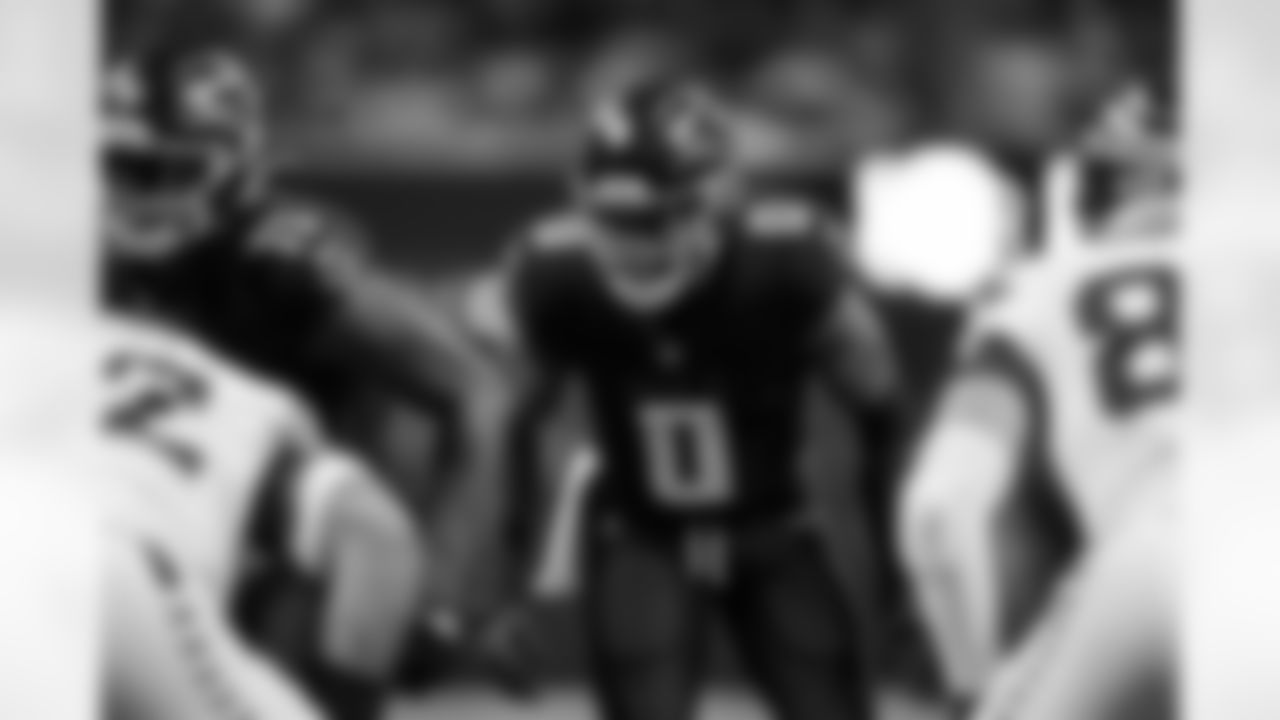 Atlanta Falcons outside linebacker Divine Deablo #0 during the Week 14 Game against the Seattle Seahawks at Mercedes-Benz Stadium in Atlanta, Georgia on Sunday, December 7, 2025. (Photo by Jay Bendlin/Atlanta Falcons)