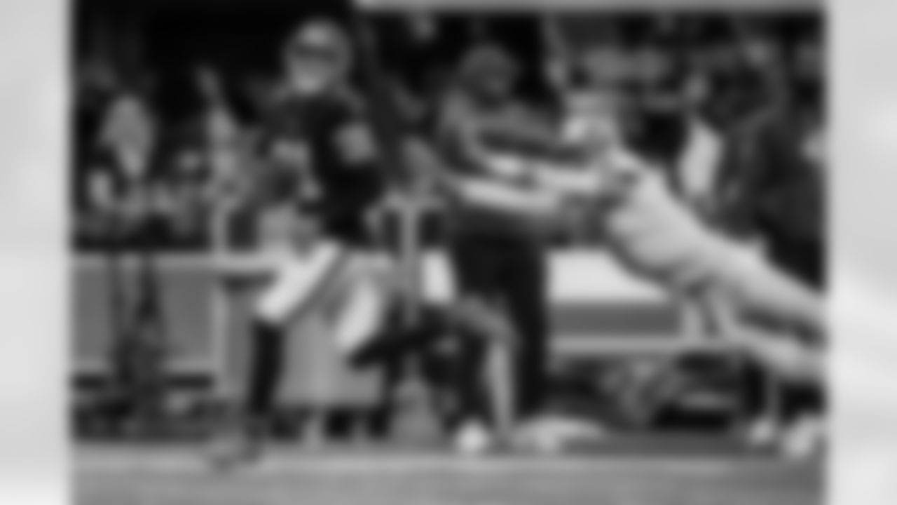 Atlanta Falcons safety Xavier Watts #31 intercepts the ball during the Week 17 Game against the Los Angeles Rams at Mercedes-Benz Stadium in Atlanta, Georgia on Monday, December 29, 2025. (Photo by Jay Bendlin/Atlanta Falcons)