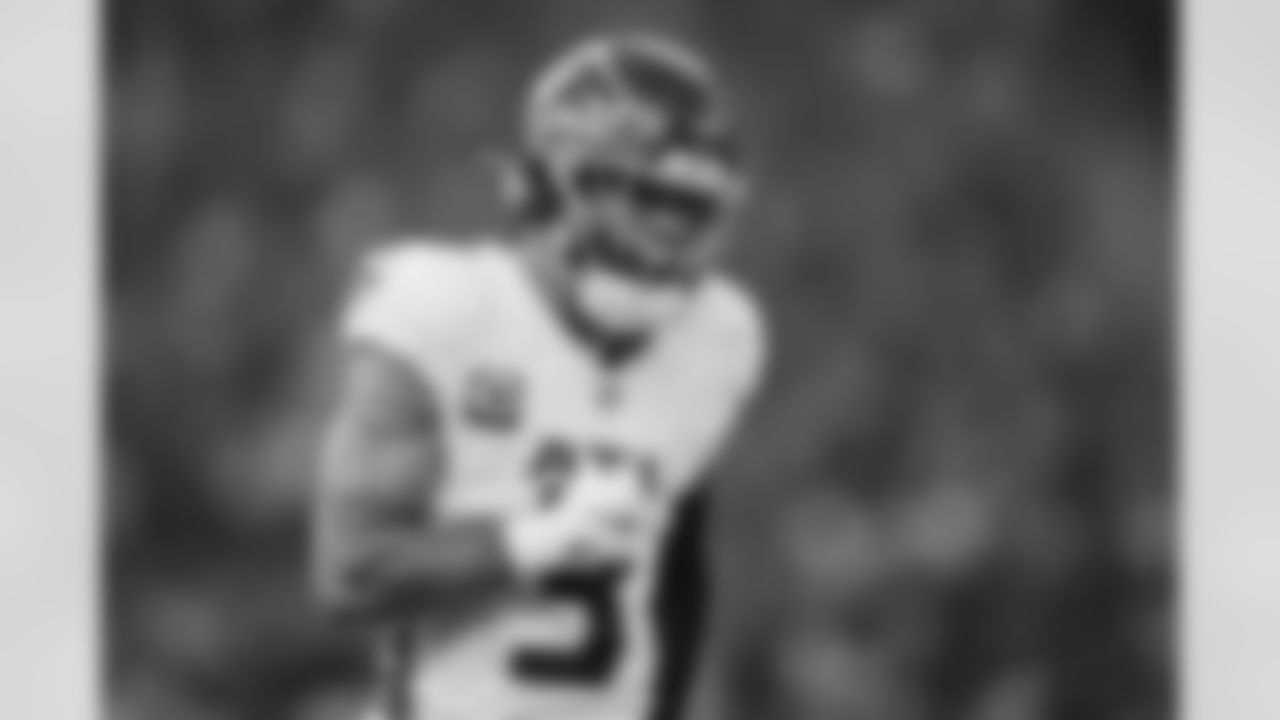 Atlanta Falcons safety Jessie Bates III #3 reacts during the Week 10 Game against the Indianapolis Colts at Olympic Stadium in Berlin, Germany on Sunday, November 9, 2025. (Photo by Jay Bendlin/Atlanta Falcons)