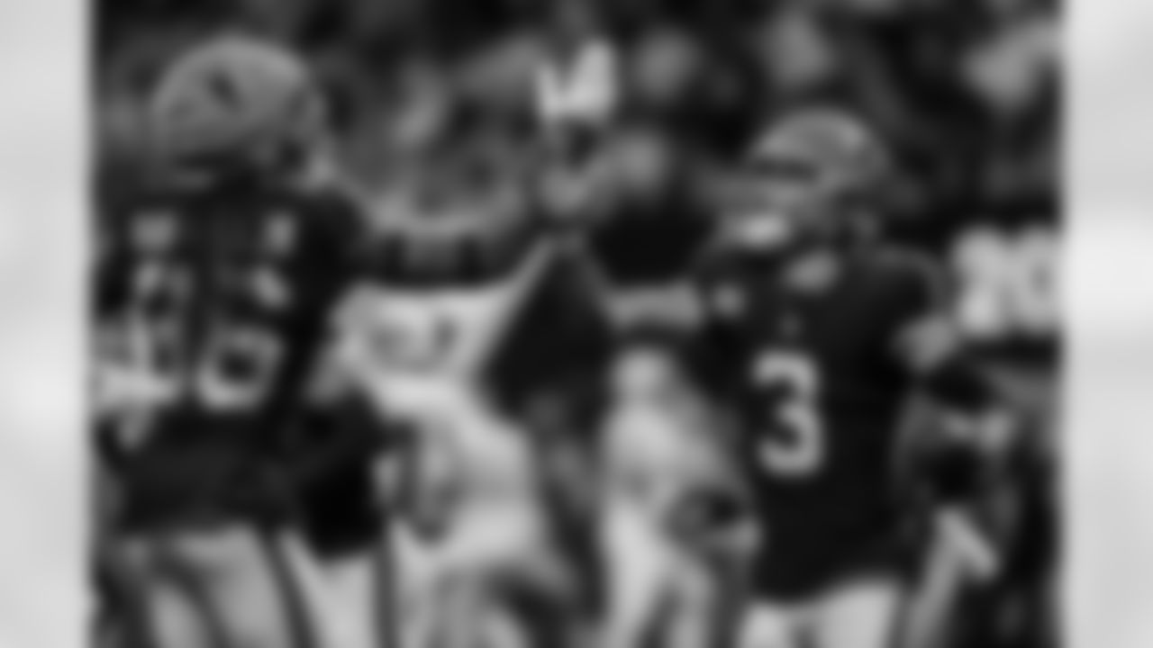 Atlanta Falcons safety Jessie Bates III #3 reacts after getting a pick six during the Week 17 Game against the Los Angeles Rams at Mercedes-Benz Stadium in Atlanta, Georgia on Monday, December 29, 2025. (Photo by Taylor McLaughlin/Atlanta Falcons)