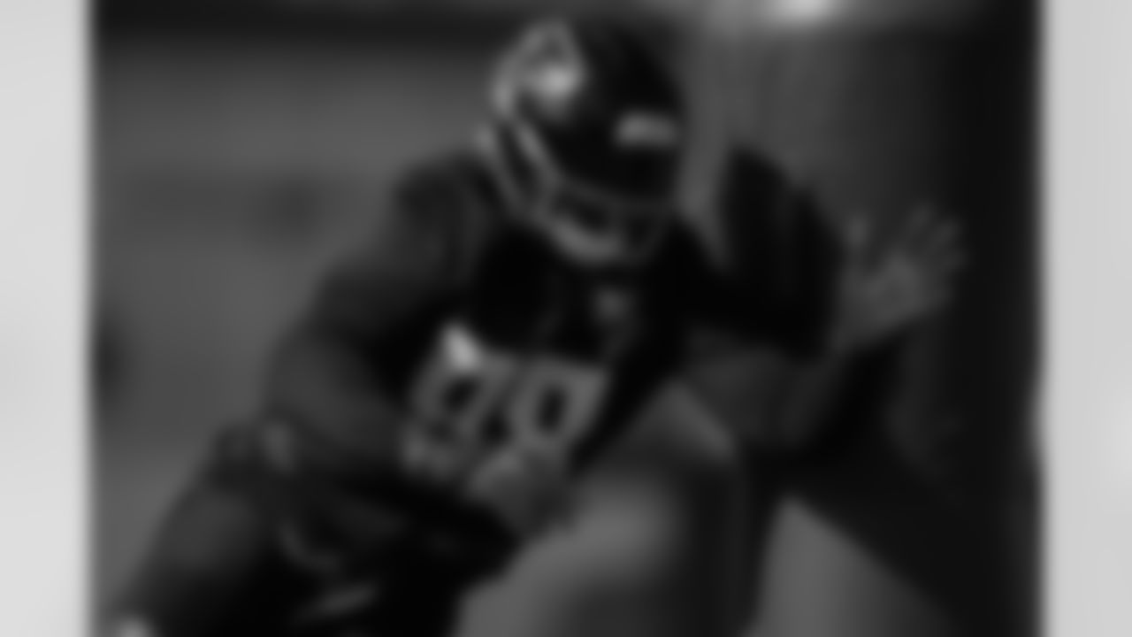 Atlanta Falcons defensive lineman Ruke Orhorhoro #98 during practice at AT&T Training Camp at Atlanta Falcons Training Facility in Flowery Branch, Georgia, on Sunday, July 27, 2025. (Photo by Taylor McLaughlin/Atlanta Falcons)