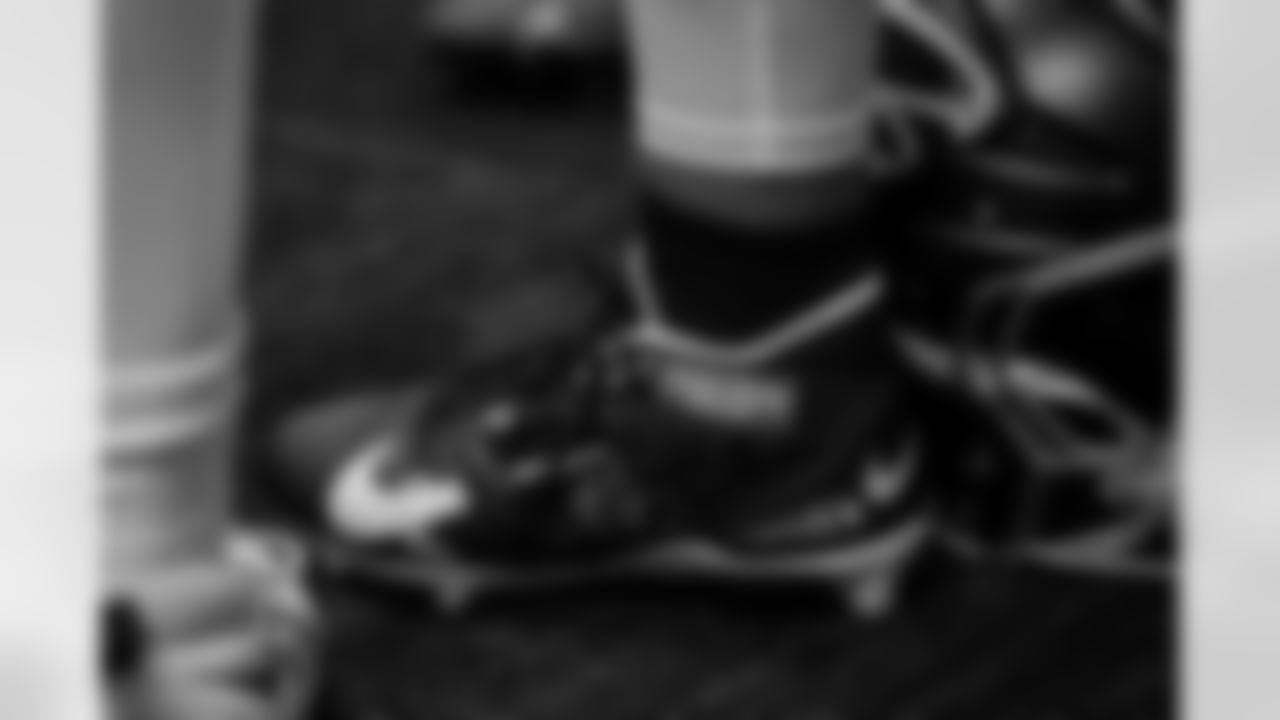 Detailed view of "My Cause My Cleats" customized cleats before the Week 12 Game against the New Orleans Saints at Caesars Superdome in New Orleans, Louisiana on Sunday, November 23, 2025. (Photo by Jay Bendlin/Atlanta Falcons)