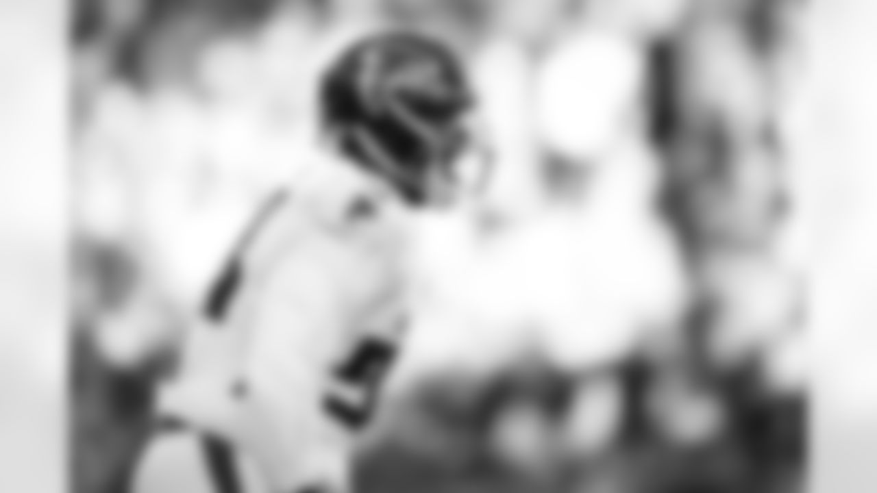 Atlanta Falcons defensive lineman Ruke Orhorhoro #98 reacts after a sack during the third quarter of the Week 9 Game against the New England Patriots at Gillette Stadium in Foxborough, Massachusetts on Sunday, November 2, 2025. (Photo by Taylor McLaughlin/Atlanta Falcons)