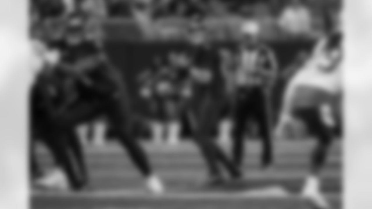 Atlanta Falcons quarterback Easton Stick #12 during the Preseason Game against the Detroit Lions at Mercedes-Benz Stadium in Atlanta, Georgia on Friday, August 8, 2025. (Photo by Taylor McLaughlin/Atlanta Falcons)