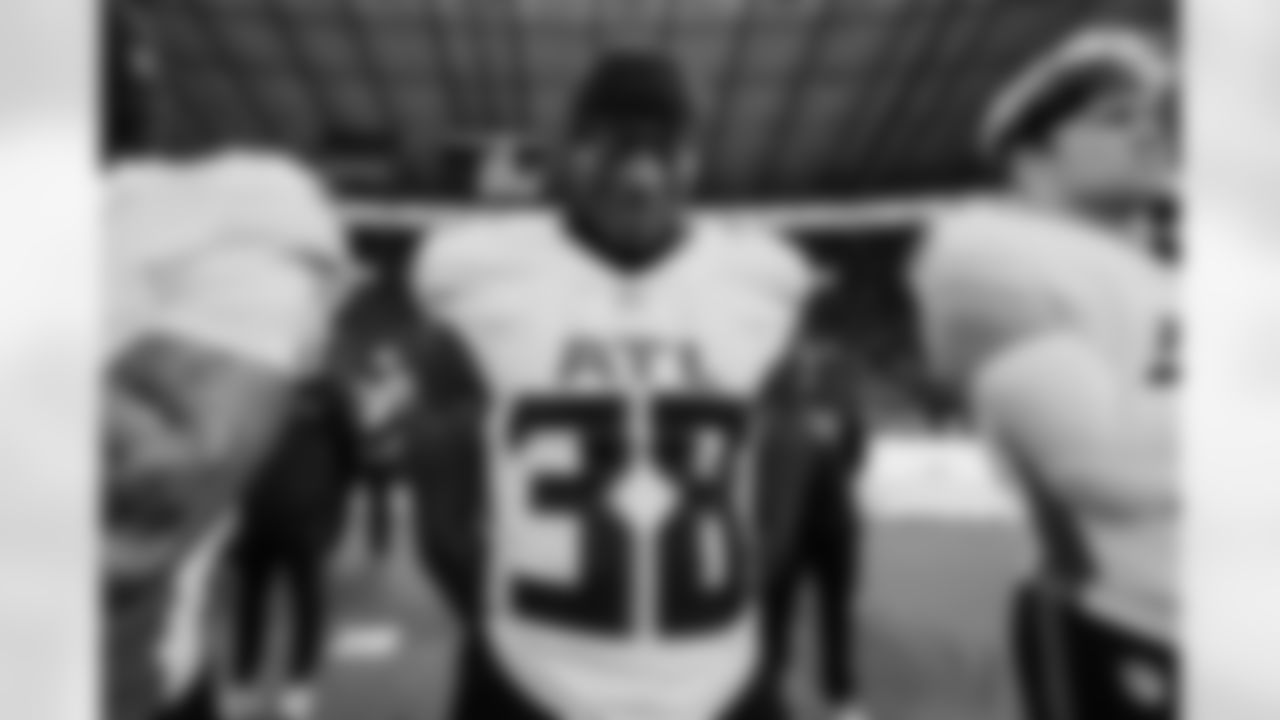 Atlanta Falcons running back Nathan Carter #38 prior to the Week 10 Game against the Indianapolis Colts at Olympic Stadium in Berlin, Germany on Sunday, November 9, 2025. (Photo by Taylor McLaughlin/Atlanta Falcons)