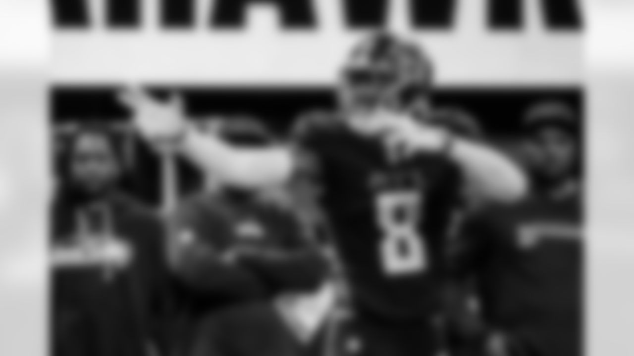 Atlanta Falcons tight end Kyle Pitts Sr. #8 reacts after catching the ball during the Week 14 Game against the Seattle Seahawks at Mercedes-Benz Stadium in Atlanta, Georgia on Sunday, December 7, 2025. (Photo by Brandon Magnus/Atlanta Falcons)