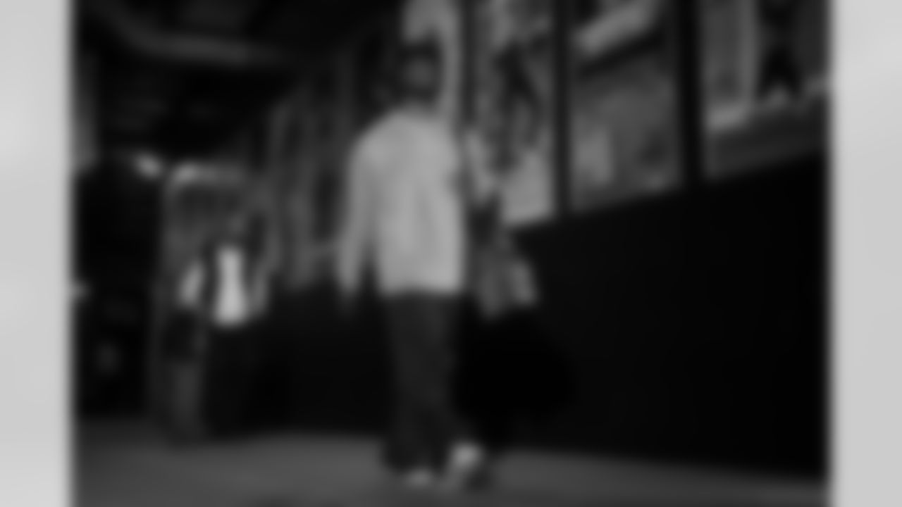 Atlanta Falcons edge rusher Jalon Walker #11 arrives before the Week 9 Game against the New England Patriots at Gillette Stadium in Foxborough, Massachusetts on Sunday, November 2, 2025. (Photo by Jay Bendlin/Atlanta Falcons)