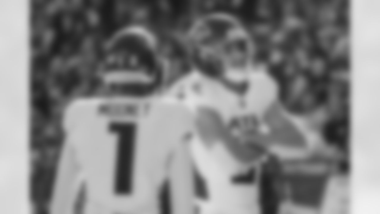 Atlanta Falcons wide receiver Drake London #5 after scoring a touchdown during the Week 9 Game against the New England Patriots at Gillette Stadium in Foxborough, Massachusetts on Sunday, November 2, 2025. (Photo by Jay Bendlin/Atlanta Falcons)