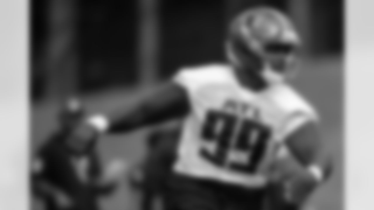 Atlanta Falcons defensive lineman Sam Roberts #99 during practice at Atlanta Falcons Training Facility in Flowery Branch, Georgia, on Thursday, October 9, 2025. (Photo by Jay Bendlin/Atlanta Falcons)