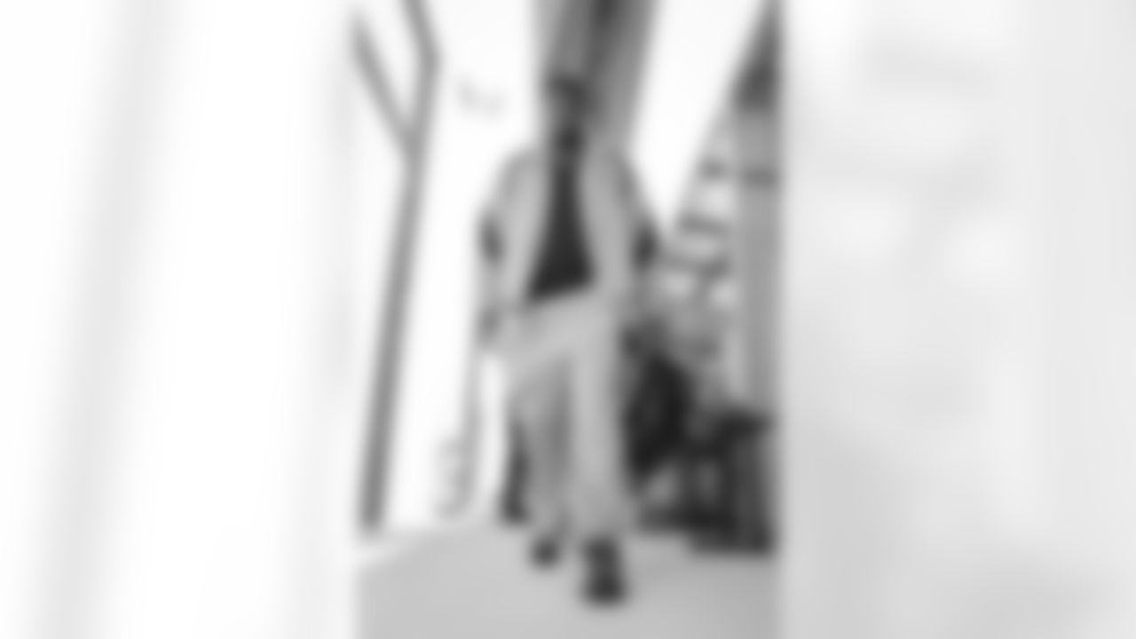 Atlanta Falcons defensive lineman Ruke Orhorhoro #98 arrives prior to the Week 4 Game against the Washington Commanders at Mercedes-Benz Stadium in Atlanta, Georgia on Sunday, September 28, 2025. (Photo by Brandon Magnus/Atlanta Falcons)