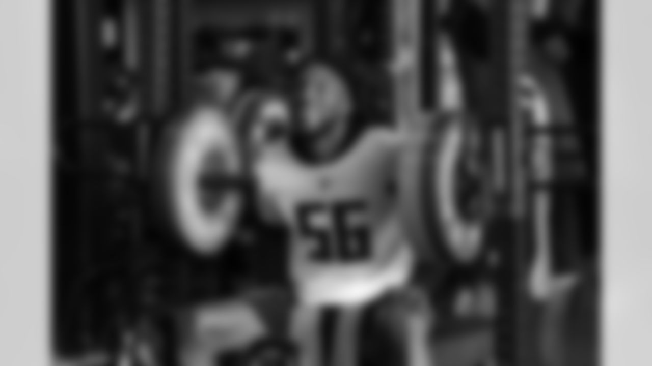 Atlanta Falcons edge rusher Leonard Floyd #56 during a workout during the voluntary offseason program at Atlanta Falcons Training Facility in Flowery Branch, Georgia, on Wednesday, April 23, 2025. (Photo by Jay Bendlin/Atlanta Falcons)