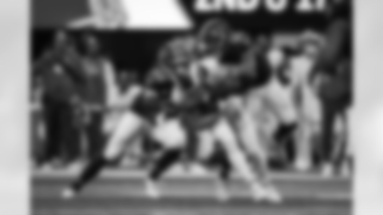 Atlanta Falcons inside linebacker Kaden Elliss #55 and Atlanta Falcons outside linebacker Divine Deablo #0 make a tackle. Atlanta Falcons inside linebacker Kaden Elliss #55 and Atlanta Falcons outside linebacker Divine Deablo #0 make a tackle during the Week 17 Game against the Los Angeles Rams at Mercedes-Benz Stadium in Atlanta, Georgia on Monday, December 29, 2025. (Photo by Jay Bendlin/Atlanta Falcons)