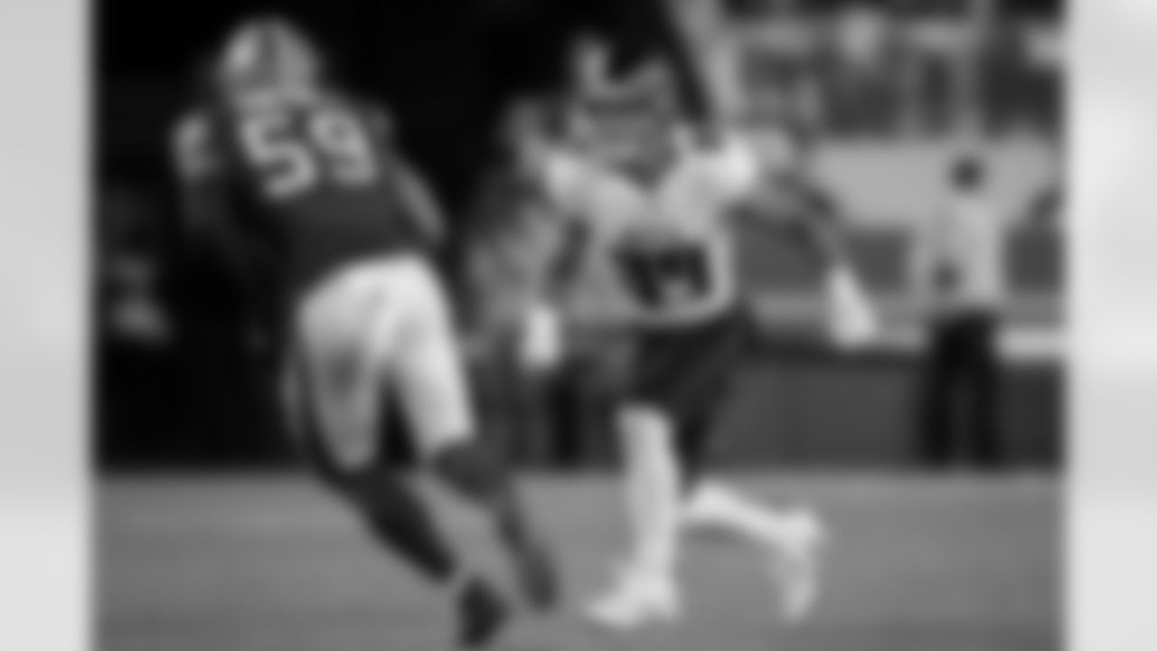 Atlanta Falcons tight end Charlie Woerner #89 during the Week 7 Game against the San Francisco 49ers at Levi's Stadium in Santa Clara, California on Sunday, October 19, 2025. (Photo by Jay Bendlin/Atlanta Falcons)