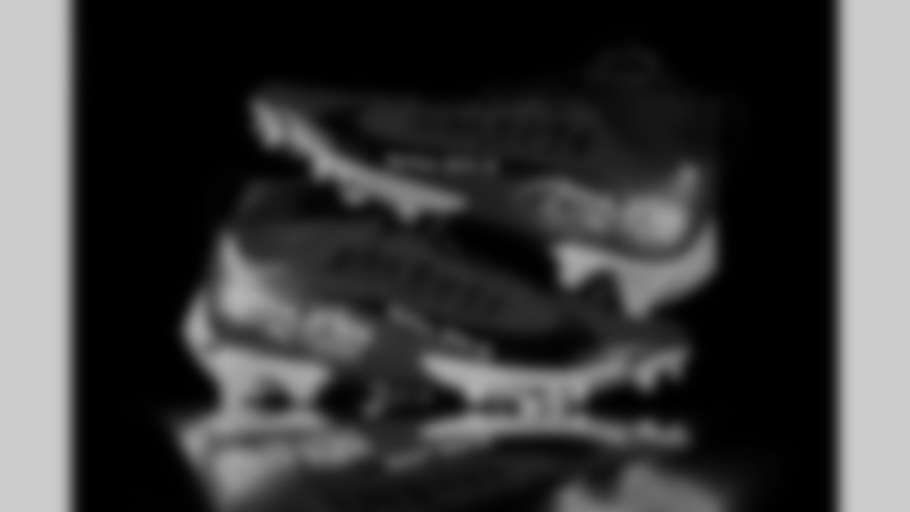 Photos of Atlanta Falcons running back Nathan Carter #38's cleats for My Cause My Cleats at the Atlanta Falcons Training Facility in Flowery Branch, Ga. on Thursday, November 20, 2025. (Photo by Taylor McLaughlin/Atlanta Falcons)