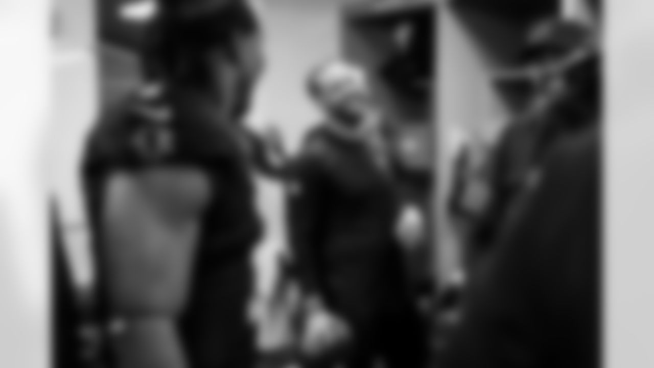 Atlanta Falcons kicker Zane Gonzalez #45 celebrates in the locker room during the Week 15 Game against the Tampa Bay Buccaneers at Raymond James Stadium in Tampa, Florida on Thursday, December 11, 2025. (Photo by Jay Bendlin/Atlanta Falcons)