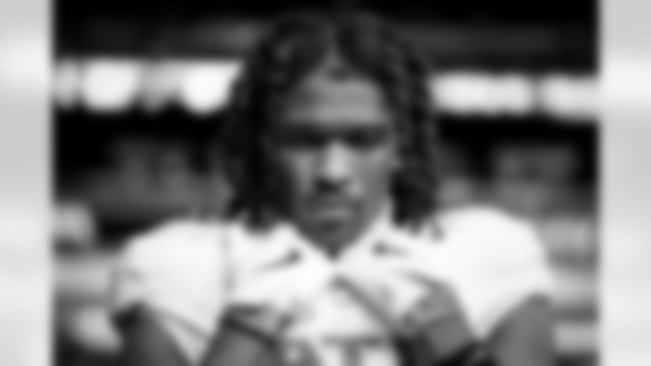 Atlanta Falcons wide receiver Ray-Ray McCloud III #34 during the National Anthem before the Week 15 Game against the Las Vegas Raiders at Allegiant Stadium in Las Vegas, Nevada on Monday, December 16, 2024. (Photo by Brandon Magnus/Atlanta Falcons)