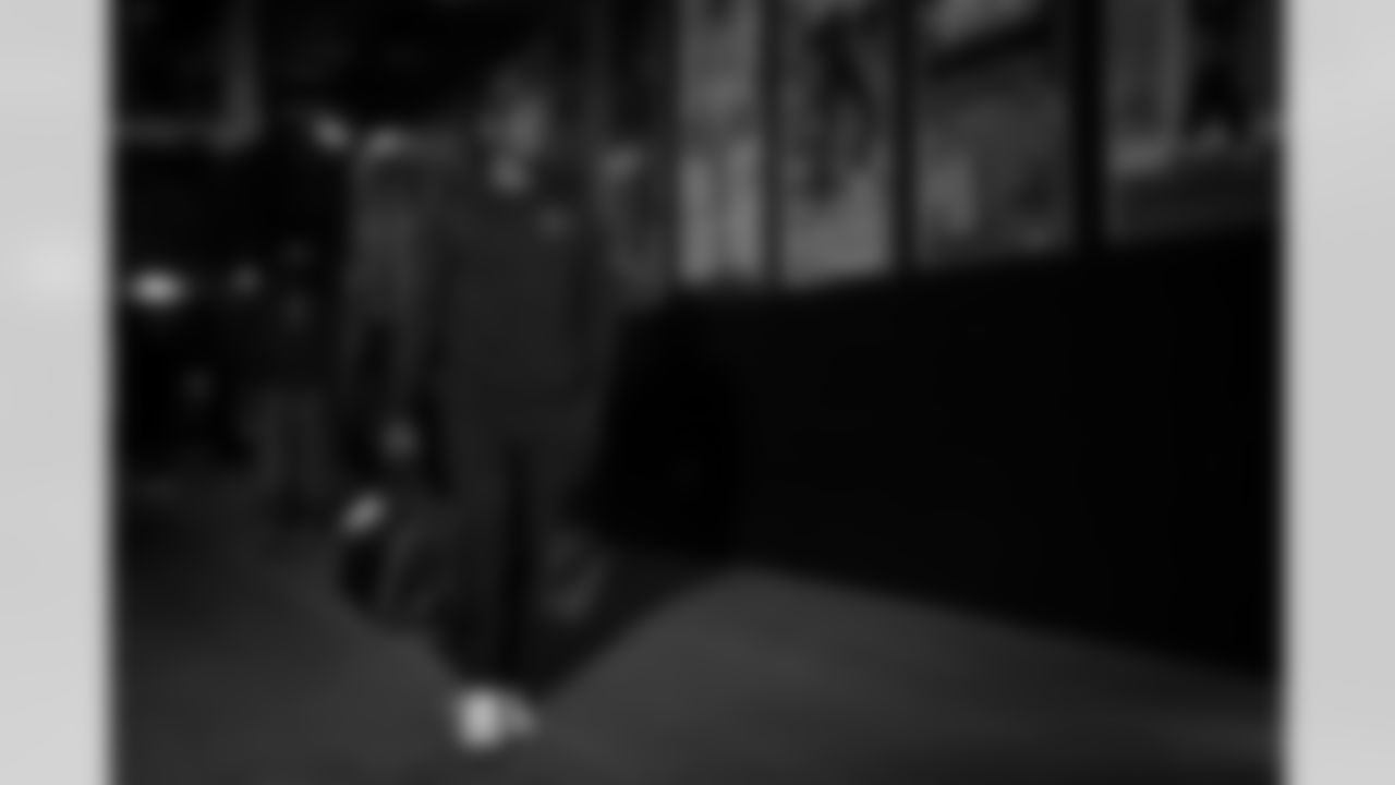 Atlanta Falcons running back Nathan Carter #38 arrives before the Week 9 Game against the New England Patriots at Gillette Stadium in Foxborough, Massachusetts on Sunday, November 2, 2025. (Photo by Jay Bendlin/Atlanta Falcons)