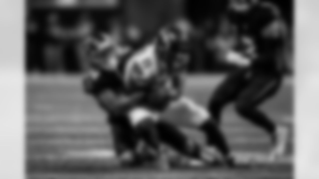 Atlanta Falcons cornerback A.J. Terrell Jr. #24 makes a tackle during the Week 14 Game against the Seattle Seahawks at Mercedes-Benz Stadium in Atlanta, Georgia on Sunday, December 7, 2025. (Photo by Taylor McLaughlin/Atlanta Falcons)