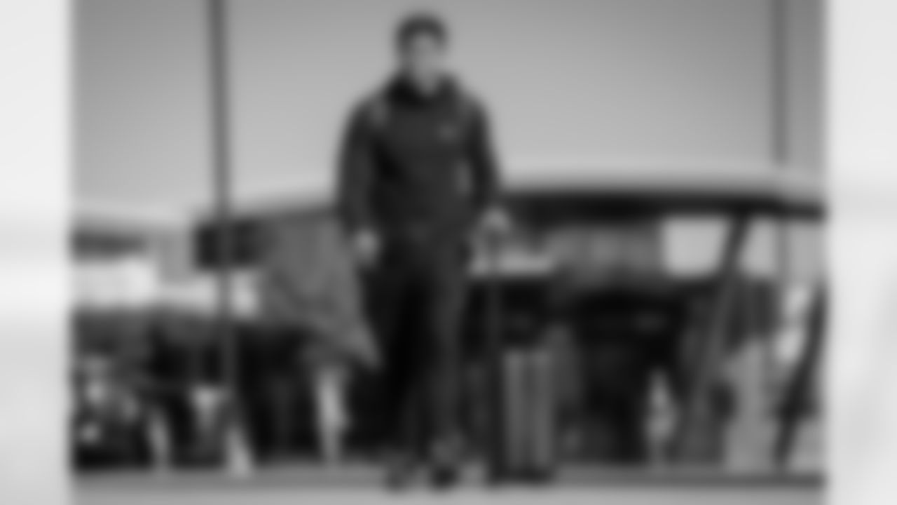 Atlanta Falcons inside linebacker Kaden Elliss #55 boards the plane at Hartsfield-Jackson International Airport in Atlanta, Ga. on Saturday, November 1, 2025. (Photo by Jay Bendlin/Atlanta Falcons)